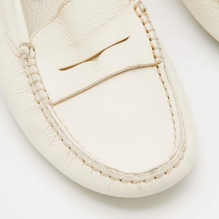 Pre Owned Tod's White Leather Penny Slip On Loafers Size 38.5