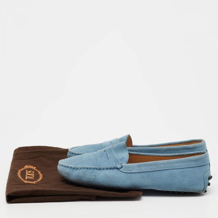 Pre Owned Tod's Light Blue Suede Slip On Loafers Size 37