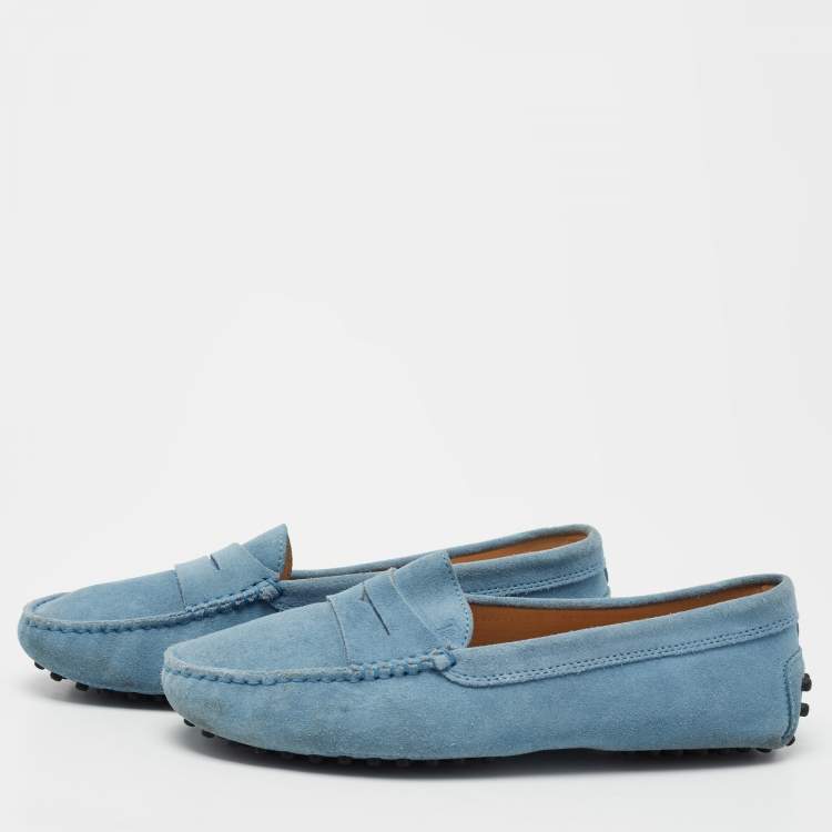 Pre Owned Tod's Light Blue Suede Slip On Loafers Size 37