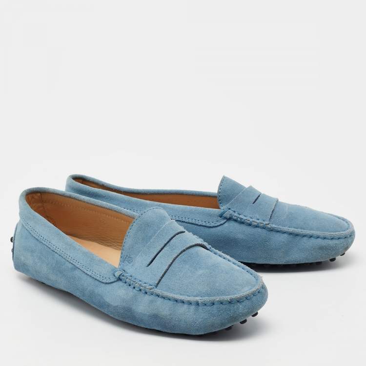 Pre Owned Tod's Light Blue Suede Slip On Loafers Size 37
