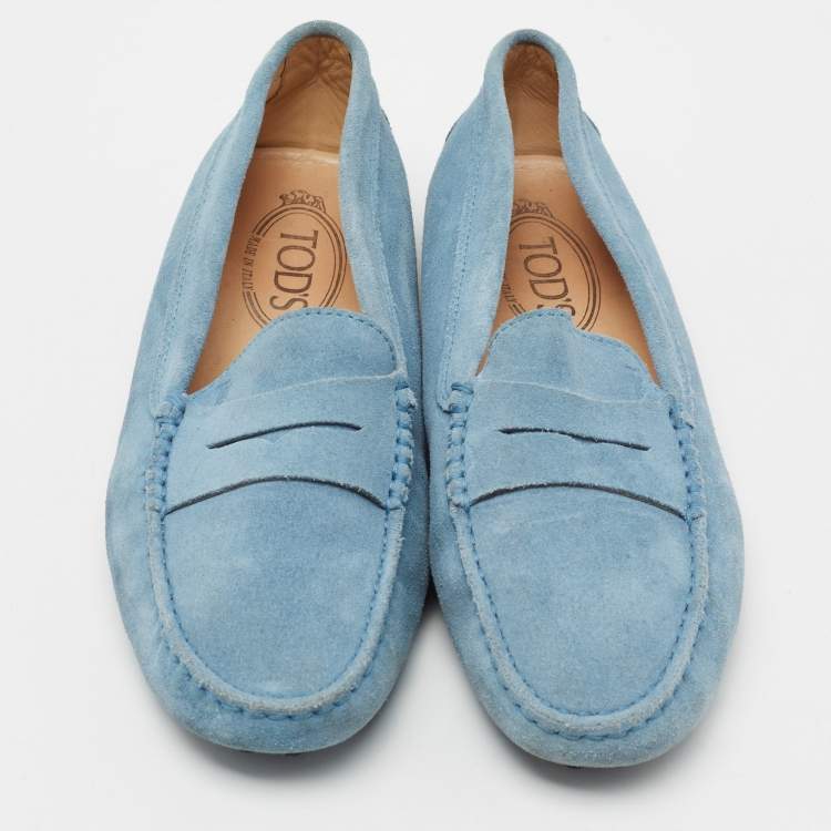 Pre Owned Tod's Light Blue Suede Slip On Loafers Size 37