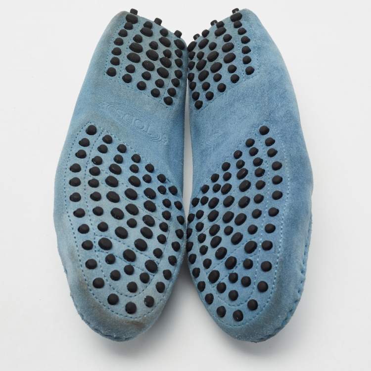 Pre Owned Tod's Light Blue Suede Slip On Loafers Size 37