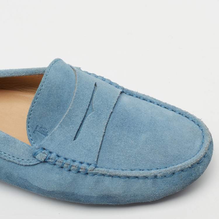 Pre Owned Tod's Light Blue Suede Slip On Loafers Size 37