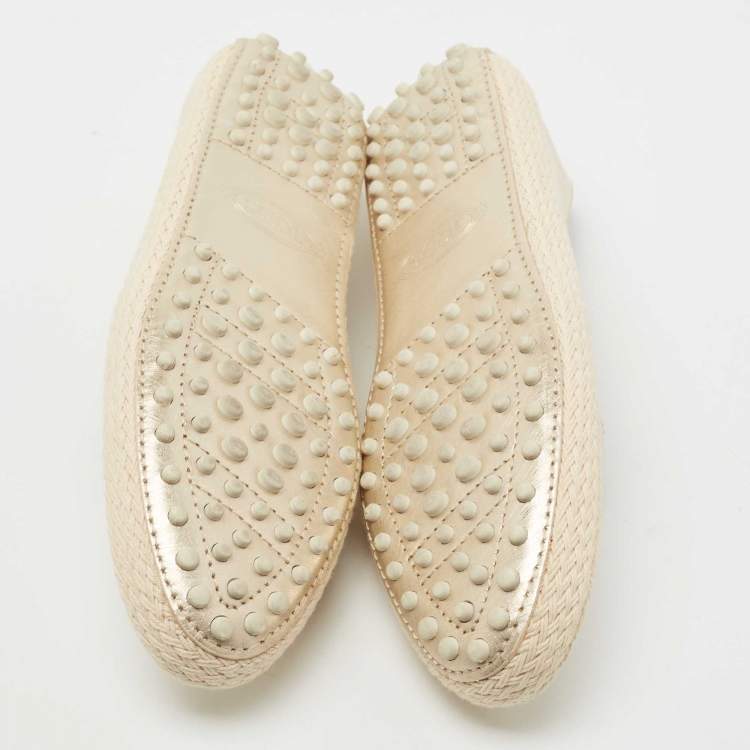 Pre Owned Tod's Metallic Gold Leather Espadrille Loafers Size 36