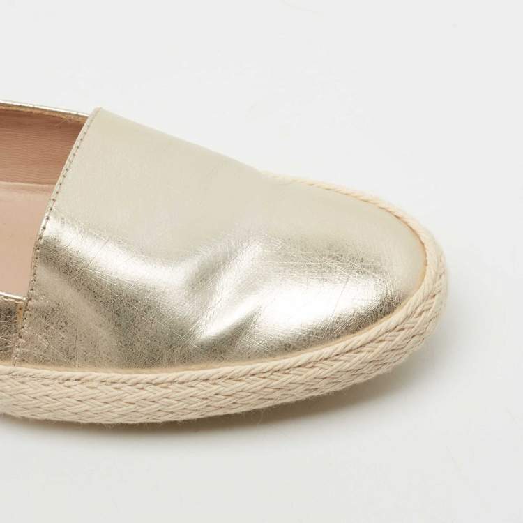 Pre Owned Tod's Metallic Gold Leather Espadrille Loafers Size 36