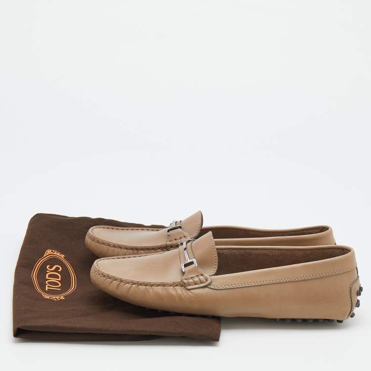 Pre Owned Tod's Sand Brown Leather Slip On Loafers Size 38