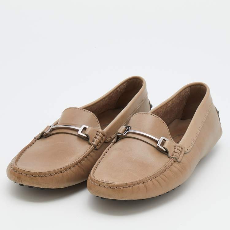 Pre Owned Tod's Sand Brown Leather Slip On Loafers Size 38