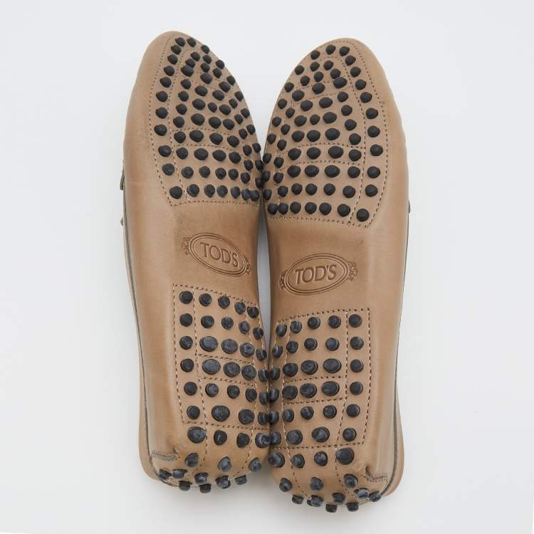 Pre Owned Tod's Sand Brown Leather Slip On Loafers Size 38