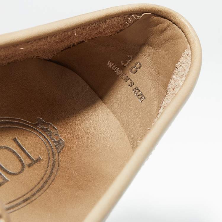 Pre Owned Tod's Sand Brown Leather Slip On Loafers Size 38