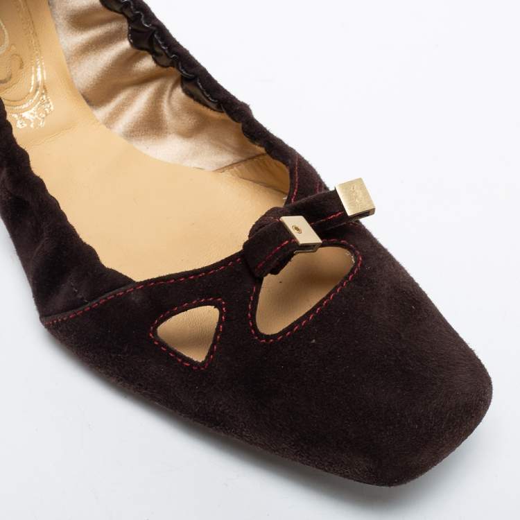 Pre Owned Tod's Brown Suede Scrunch Bow Ballet Flats Size 37.5