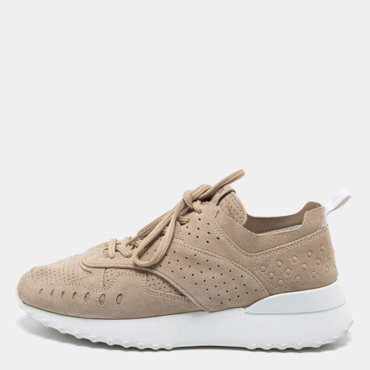 Pre Owned Tod's Beige Perforated Suede Fondo Sportivo Low-Top Sneakers Size 39