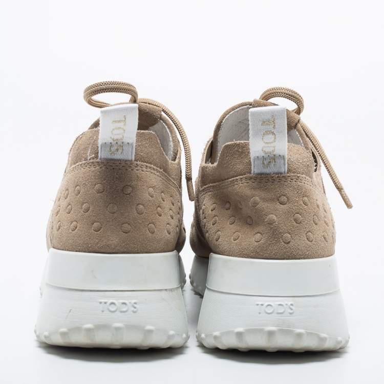Pre Owned Tod's Beige Perforated Suede Fondo Sportivo Low-Top Sneakers Size 39