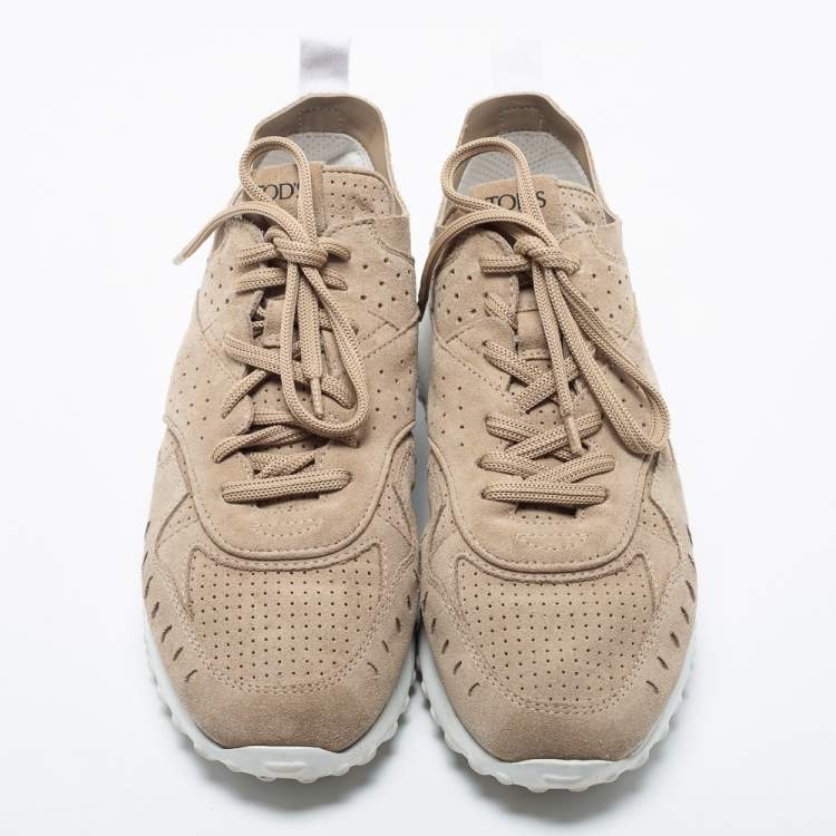 Pre Owned Tod's Beige Perforated Suede Fondo Sportivo Low-Top Sneakers Size 39