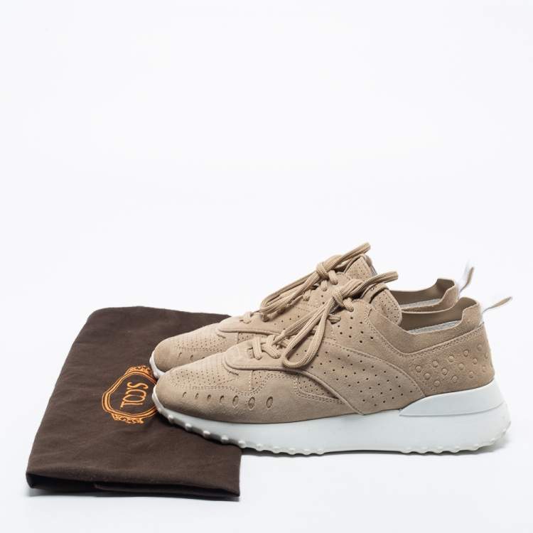 Pre Owned Tod's Beige Perforated Suede Fondo Sportivo Low-Top Sneakers Size 39