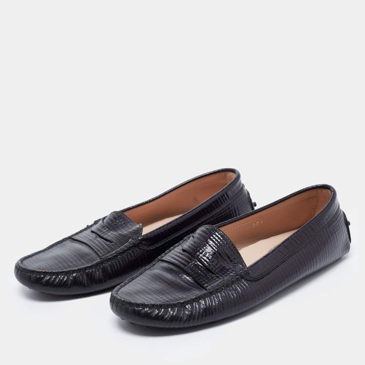 Pre Owned Tod's Black Textured Leather Penny Loafers Size 37.5