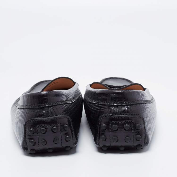 Pre Owned Tod's Black Textured Leather Penny Loafers Size 37.5