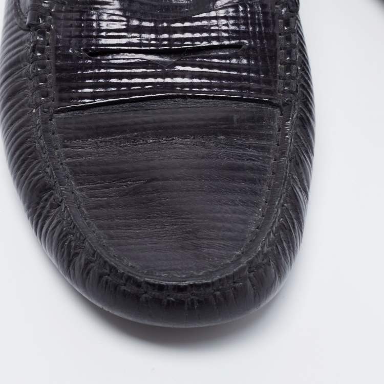 Pre Owned Tod's Black Textured Leather Penny Loafers Size 37.5