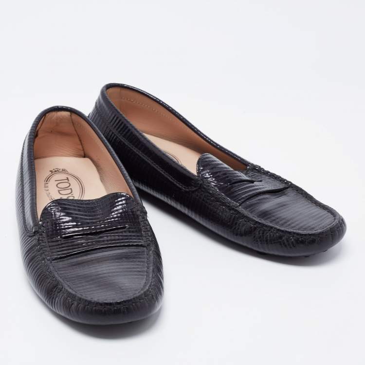 Pre Owned Tod's Black Textured Leather Penny Loafers Size 37.5