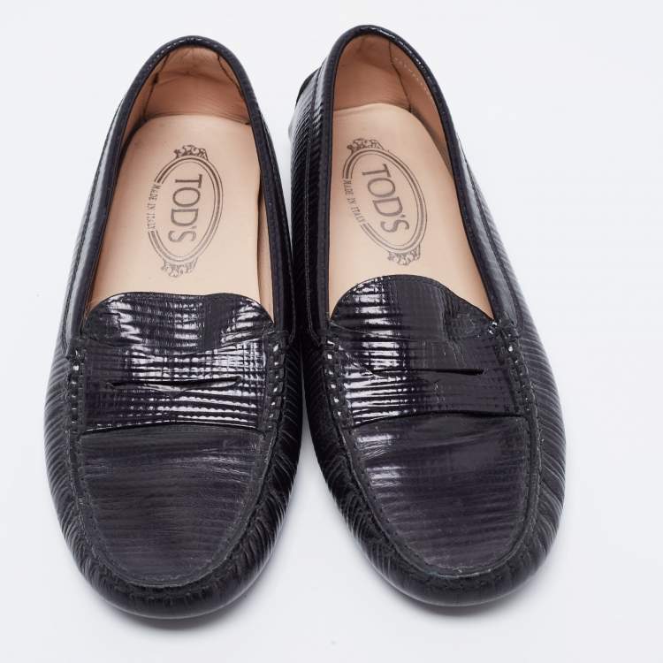 Pre Owned Tod's Black Textured Leather Penny Loafers Size 37.5