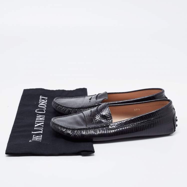 Pre Owned Tod's Black Textured Leather Penny Loafers Size 37.5