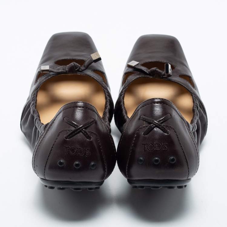 Pre Owned Tod's Brown Leather Scrunch Ballet Flats Size 41