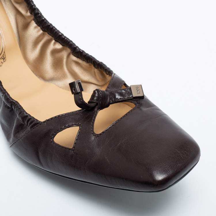 Pre Owned Tod's Brown Leather Scrunch Ballet Flats Size 41