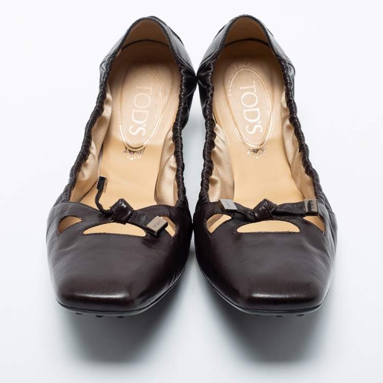 Pre Owned Tod's Brown Leather Scrunch Ballet Flats Size 41