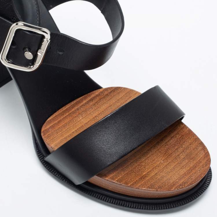 Pre Owned Tod's Black Leather Block Heel Platform Ankle Strap Sandals Size 40