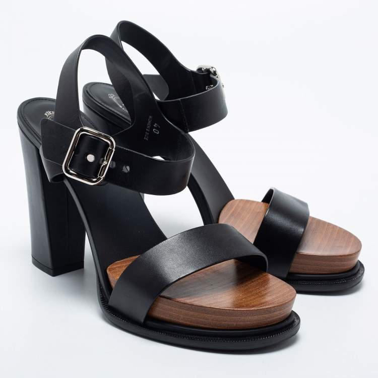 Pre Owned Tod's Black Leather Block Heel Platform Ankle Strap Sandals Size 40