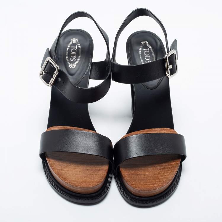 Pre Owned Tod's Black Leather Block Heel Platform Ankle Strap Sandals Size 40