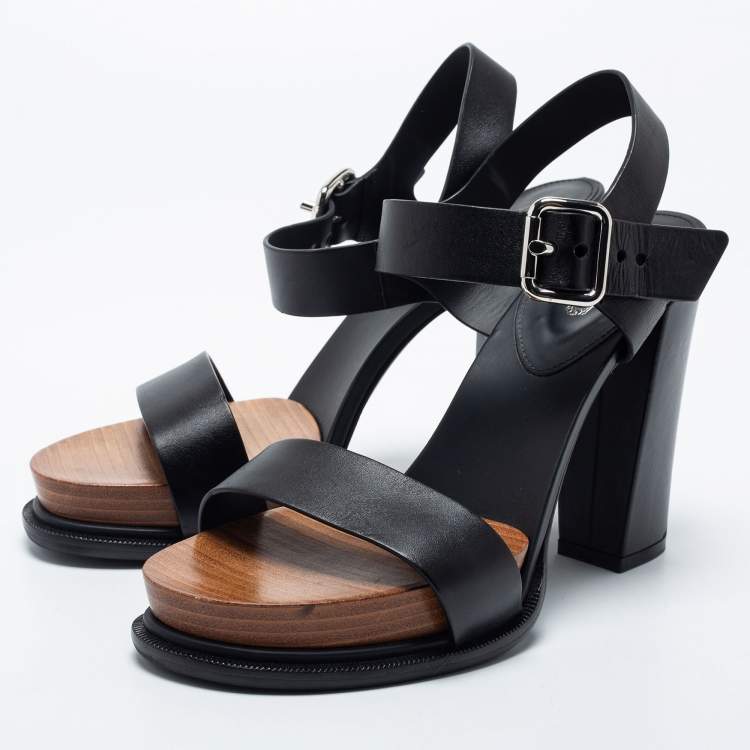 Pre Owned Tod's Black Leather Block Heel Platform Ankle Strap Sandals Size 40