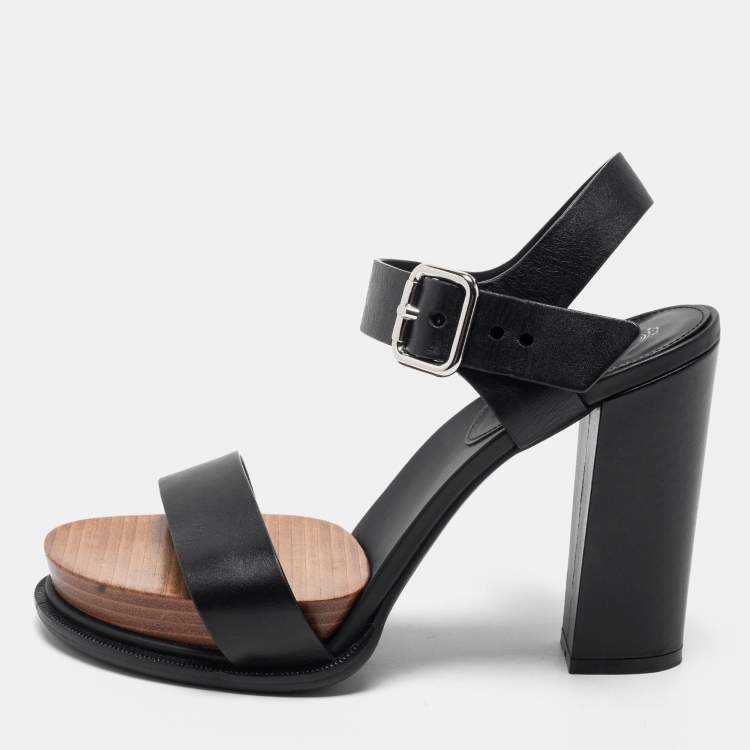 Pre Owned Tod's Black Leather Block Heel Platform Ankle Strap Sandals Size 40