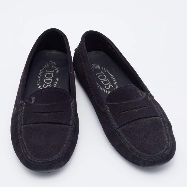 Pre Owned Tod's Black Suede Penny Slip On Loafers Size 36