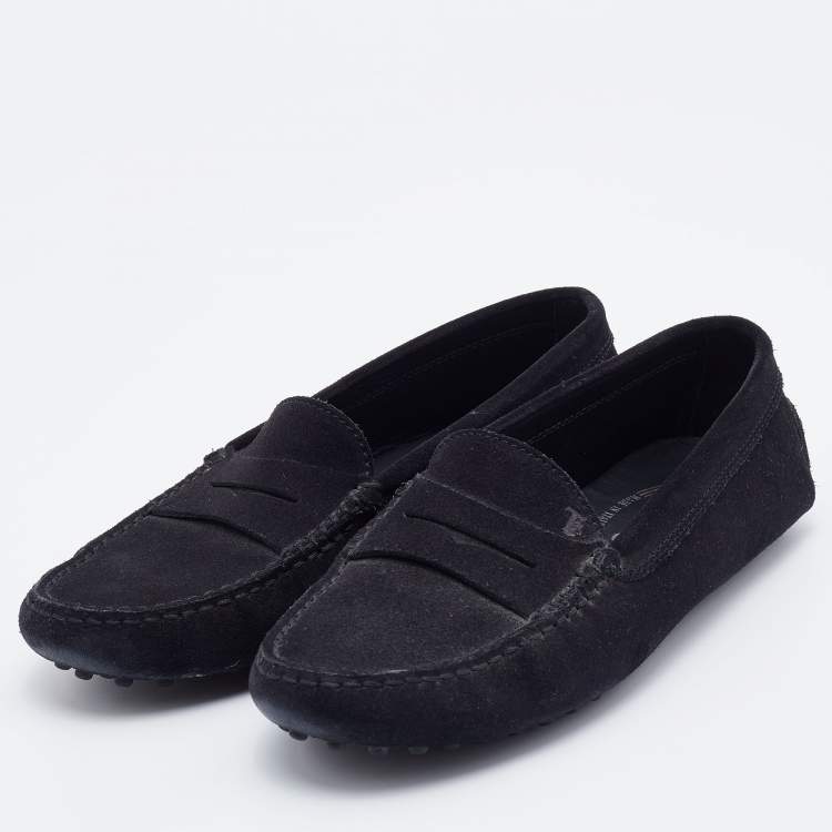 Pre Owned Tod's Black Suede Penny Slip On Loafers Size 36