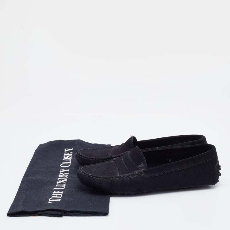 Pre Owned Tod's Black Suede Penny Slip On Loafers Size 36