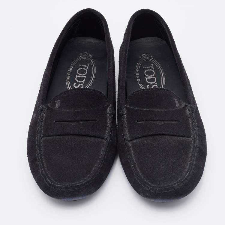 Pre Owned Tod's Black Suede Penny Slip On Loafers Size 36
