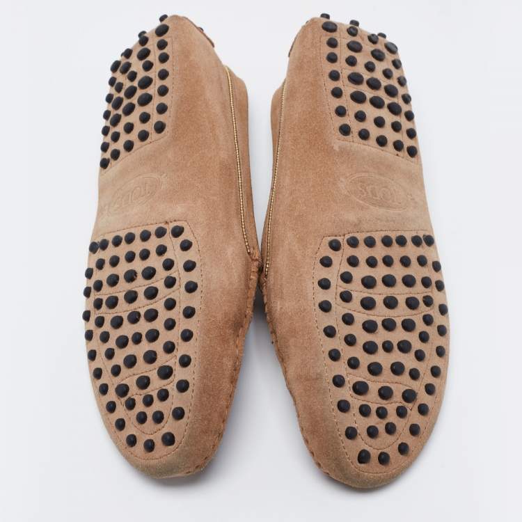 Pre Owned Tod's Brown Suede Chain Detail Penny Slip On Loafers Size 38