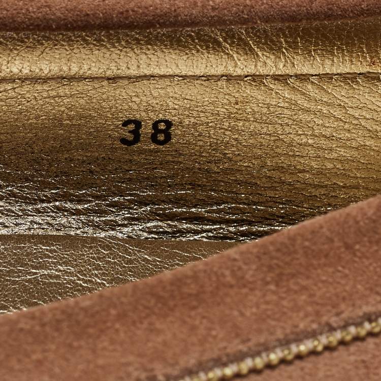 Pre Owned Tod's Brown Suede Chain Detail Penny Slip On Loafers Size 38