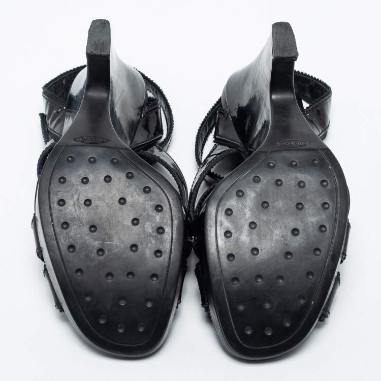 Pre Owned Tod's Black Patent Leather Strappy Platform Sandals Size 38