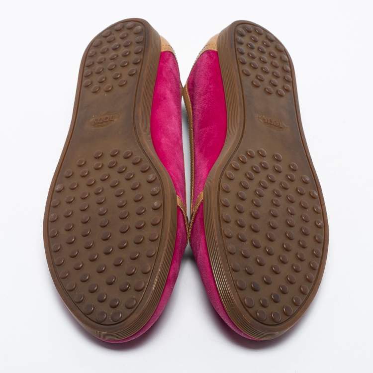 Pre Owned Tod's Pink/Brown Suede And Leather  Ballet Flats Size 40