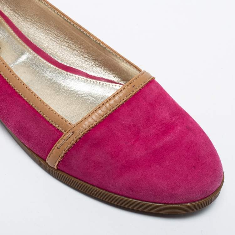 Pre Owned Tod's Pink/Brown Suede And Leather  Ballet Flats Size 40