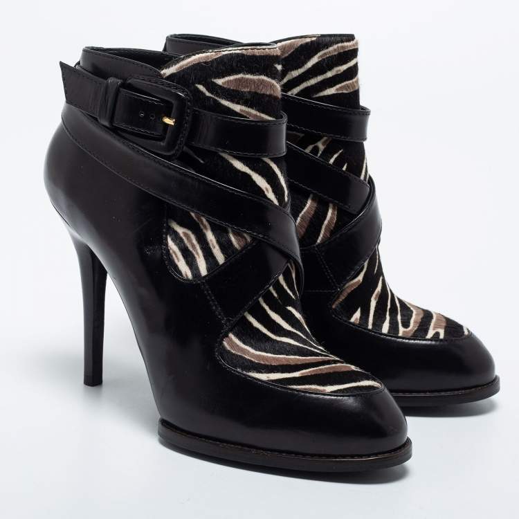 مملوكة مسبقًا Tod's Black Calf Hair and Leather Ankle Boots Size 37