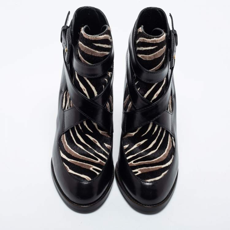 مملوكة مسبقًا Tod's Black Calf Hair and Leather Ankle Boots Size 37