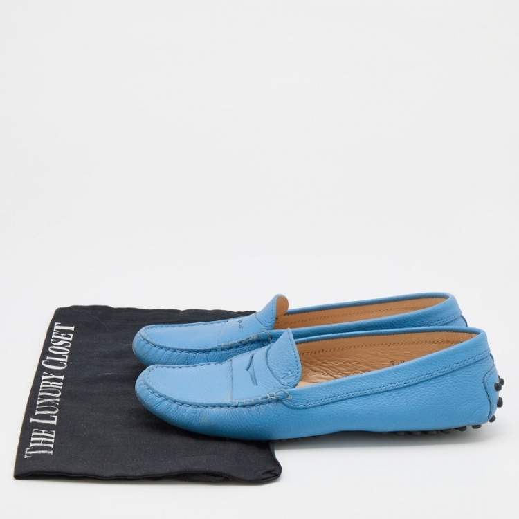 مملوكة مسبقًا Tod's Blue Leather Gommino Slip On Loafers Size 37.5