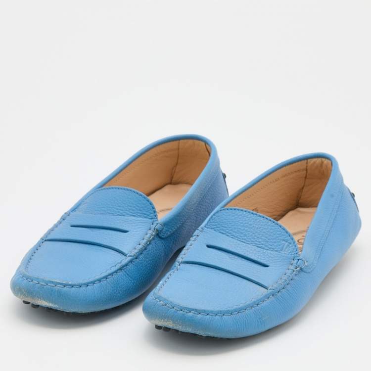 مملوكة مسبقًا Tod's Blue Leather Gommino Slip On Loafers Size 37.5