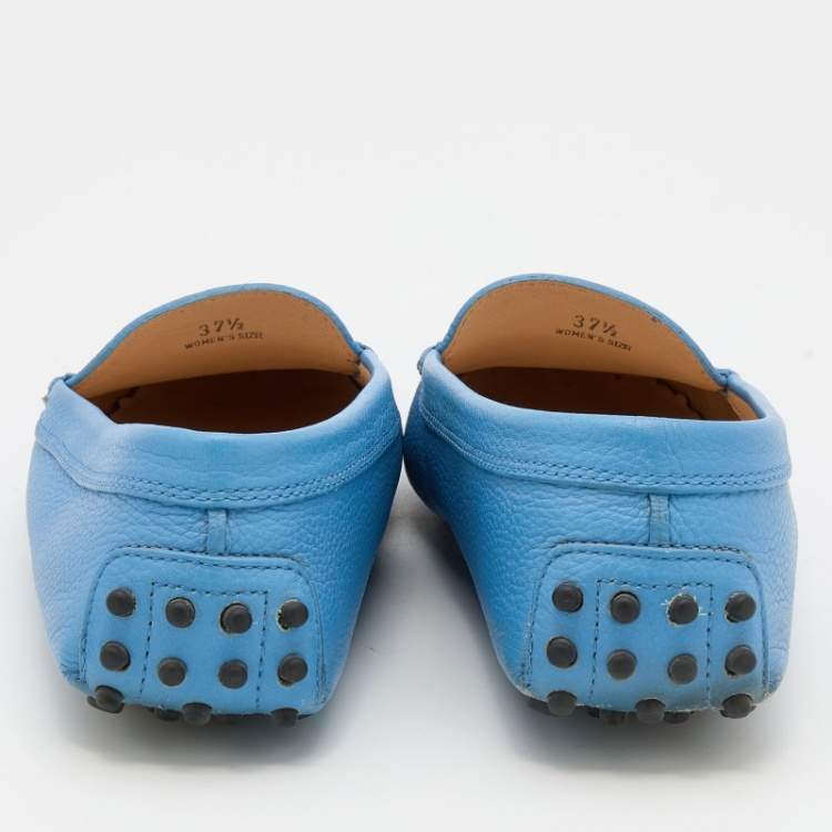 مملوكة مسبقًا Tod's Blue Leather Gommino Slip On Loafers Size 37.5