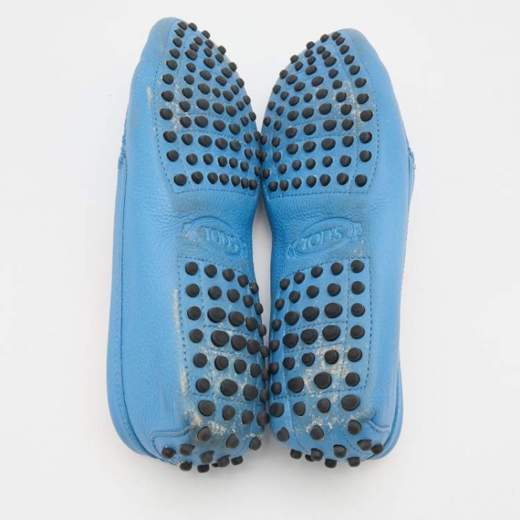 مملوكة مسبقًا Tod's Blue Leather Gommino Slip On Loafers Size 37.5