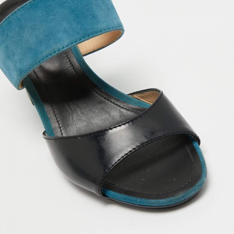 Pre Owned Tod's Black/Blue Suede and Leather Ankle Strap Sandals Size 37.5