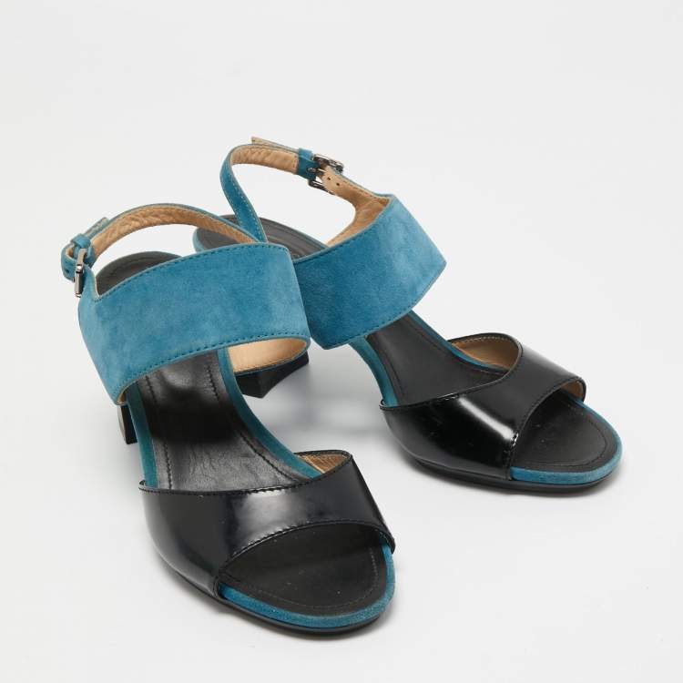 Pre Owned Tod's Black/Blue Suede and Leather Ankle Strap Sandals Size 37.5