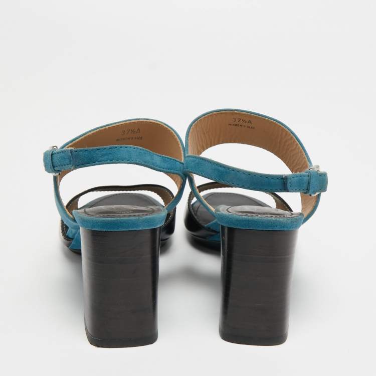 Pre Owned Tod's Black/Blue Suede and Leather Ankle Strap Sandals Size 37.5
